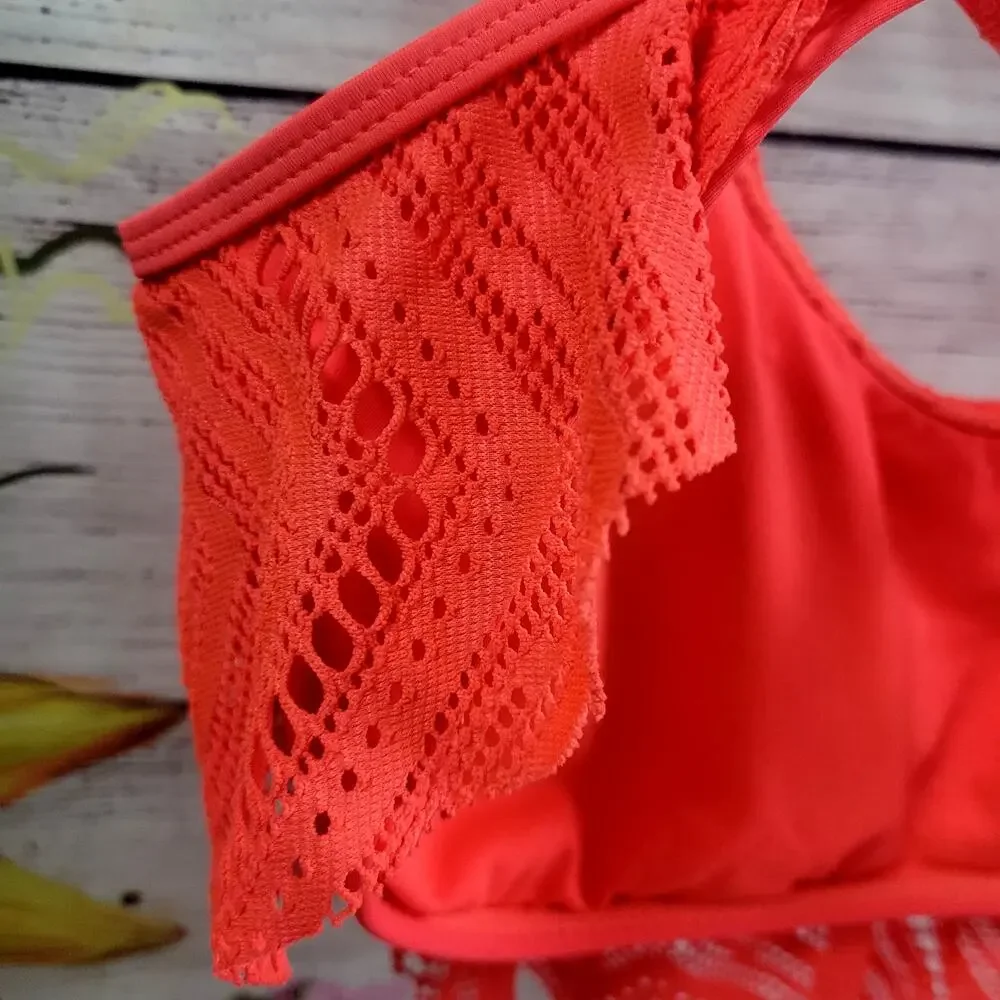 Laser-Cut‎ Flounce Strapless Bikini Top Ocean Pacific Junior Size XL